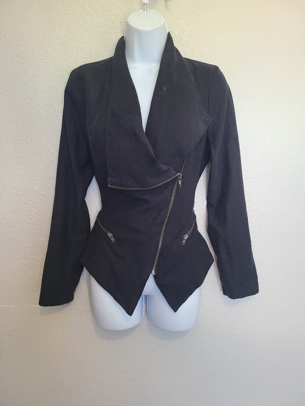 Rampage Black Asymmetric Zip Women's Anytime Light Weight Moto Jacket Faux Suede